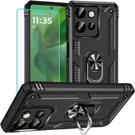 for Moto G Play 2025 Case: Moto G Power 5G 2025 Case with Screen Protector - Military Grade Protective Cases with Finger Ring Holder Kickstand for Moto G Play 2025(Black)