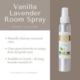 Victoria's Lavender Room Spray - All-Natural Home Atmosphere Spray, Made in the USA, Essential Oil Concentrated Air Freshener, Bathroom Odor Eliminator, Luxury 2-Pk Vanilla Lavender, 4 oz