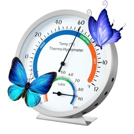 Stainless Steel 2 in 1 Thermo-Hygrometer with 5” Colorful Dual Dial Indoor Outdoor Humidity Temperature Gauge for Home Office, Garden, Patio, Warehouse