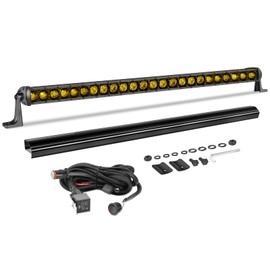 30 Inch Amber Light Bar Kit, AKD Part 168W Single Row LED Light Bar w/Wiring Harness Black Cover Spot Flood Combo Slim Bumper Grille Yellow LED Bar for Truck UTV SUV Toyota Chevy Subaru RZR Roof