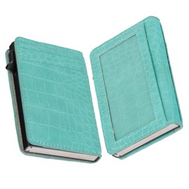 Pop Up Wallet – Leather Push Button Wallet w/ 8 Card Slots, RFID Blocking – Card Holder Wallet in Stylish Textured Design - Easy Access Pop Up Card Wallet for Men & Women (Turquoise)