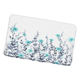 ZZYSKS Rustic Floral Bath Mat Watercolor Flower Teal Daisy Gray Leaf Farmhouse Spring Turquoise Blue Bathroom Rugs Toilet Bedroom Kitchen Indoor Floor Decor 17.8x29.5 Inch