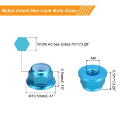 sourcing map Nylon Insert Hex Lock Nuts, 10pcs - M4 x 0.7mm Aluminum Alloy Self-Locking Nut, Anodizing Flange Lock Nut for Fasteners (Sky Blue)