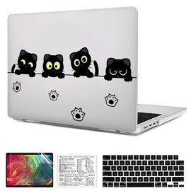 QCzyc Compatible with MacBook Pro 16 inch Case 2021-2024 Release A3403 M4 A3186 M3 A2991 M2 A2780 M1 A2485 Pro/Max Hard Shell Plastic Case &Mac OS Keyboard Sticker&Keyboard Cover (Black Cat A)