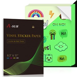A-SUB Glow in The Dark Printable Vinyl Sticker Paper for Inkjet Printers, Waterproof Sticker Paper 8.5x11 Inch 5 Sheets
