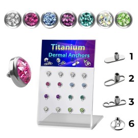 Luxe Modz L-stand 32pcs 16 Base 16 Tops Ferido Glued Multi Gems Titanium Dermal Anchor 5mm - 2.5 mm, 3 in picture