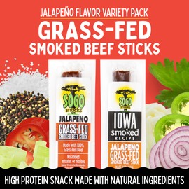 Jalapeño Variety, Sogo Snacks, No Sugar, 100% Grass-fed, Non-GMO Beef Sticks. No Nitrates, Gluten, Soy, MSG, Dairy or Nuts. Keto, Whole30, Paleo Friendly (6 Jalapeño, 6 IASM Jalapeño, 1-oz, 12-cnt)