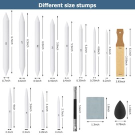 AGPTEK 48 PCS Sketch Drawing Tools, 20 Blending Stumps Set and 2 Sandpaper Pencil Sharpeners, Pencil Extension, Erasers,20 sponge replacement heads & 1 Felt Bag for Student Sketch Drawing Accessories