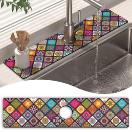 Kitchen Sink Splash Guard Faucet Mat 24" X 5.5" Floral Absorbent Fast Drying Mat Faucet Draining Mat Sink Splash Guard Behind Faucet Drip Catcher for Kitchen Bathroom