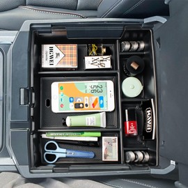 HGWEI Center Console Organizer Compatible with 2023-2026 Ford F250 F350 F450 Accessories, Interior Middle Armrest Storage Box Compartment Insert Tray (Full Console w/Bucket Seats ONLY), Black