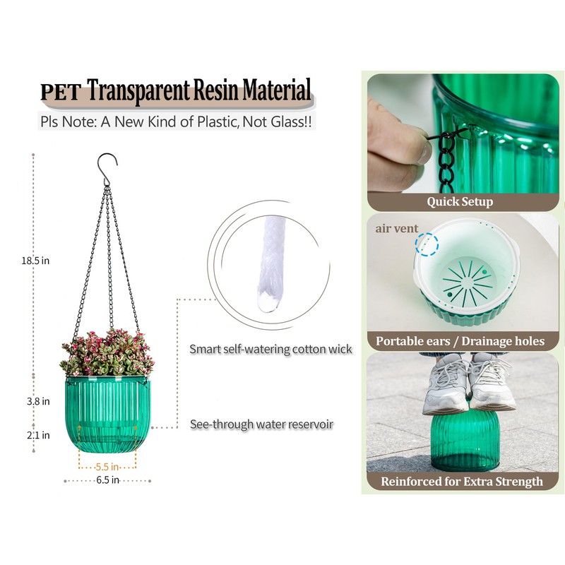 Melphoe 2 Pack Self Watering Hanging Planters Indoor Flower Pots,