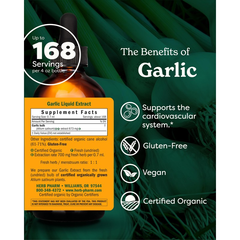 Herb Pharm Certified Organic Garlic Liquid Extract for Cardiovascular and