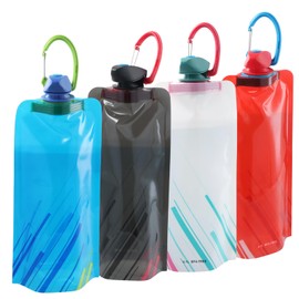 Wisebom Foldable Water Bottle Pack of 4, Collapsible Water Bag with Carabiner Clip 700 ml Flexible Reusable BPA Free Water Bottles Ideal for Hiking Adventures Traveling Outdoor Sports