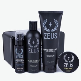 ZEUS Everyday Beard Care Kit – USA MADE – Beard Shampoo/Conditioner, Refined Beard Oil & Balm - Moisturizing & Smooth - Verbena Lime