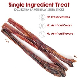 Riley's Steer Bully Sticks for Large to XL Dog Breeds - Odor Free, Single Ingredient Treat - Easily Digestible, 100% Beef Pizzle Sticks for Dogs - 12", 5ct