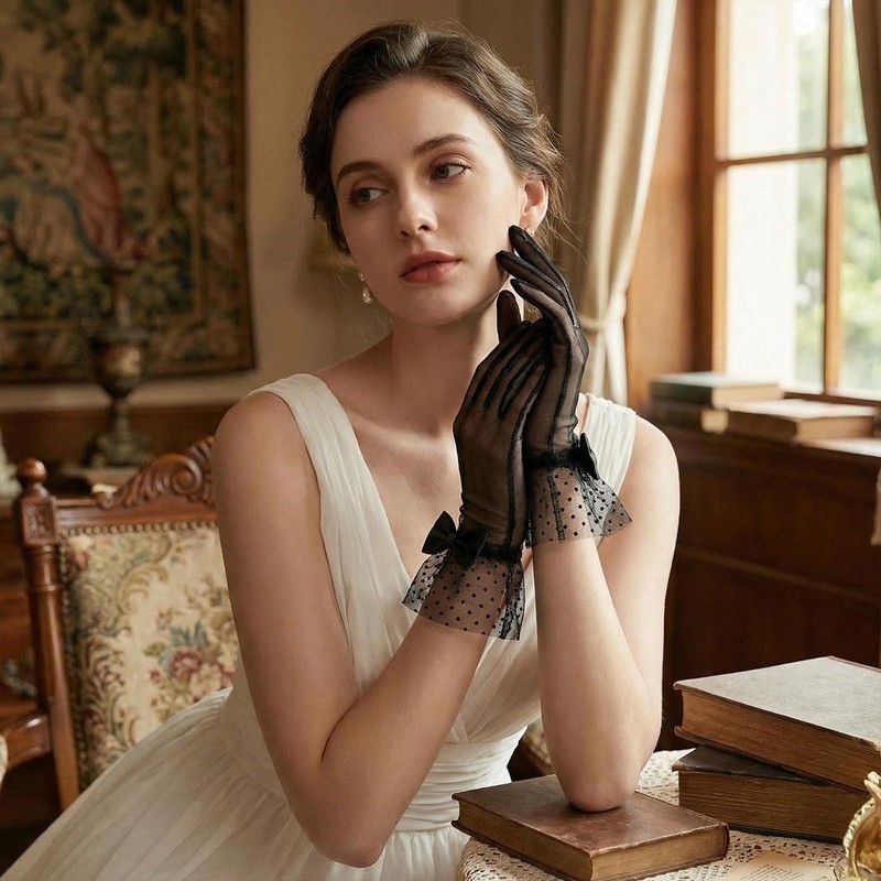 Dhthdrh Women Lace Bow Short Gloves Wedding Tea Party Gloves