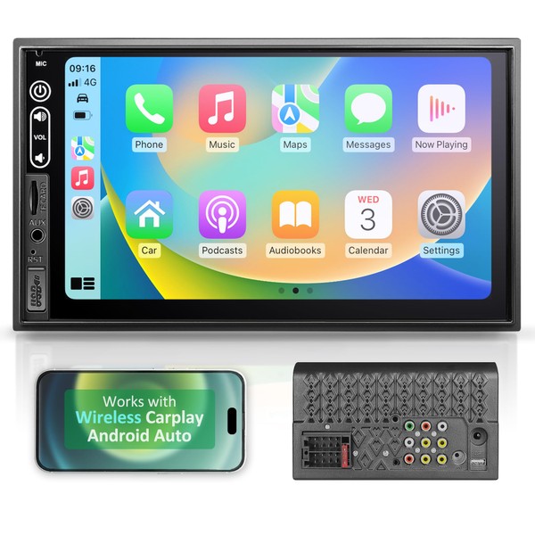 Double Din Car Ctereo Compatiable with Wireless Apple Carplay, Android