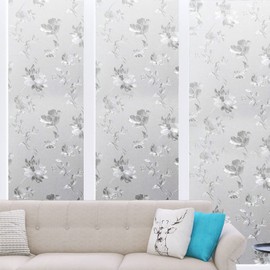 Hibiscus Flowers Window Privacy Film - Sun Blocking Decals, Removable Static Cling No-Glue Window Vinyl (35.4 x 78.7 inch)