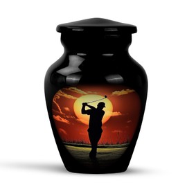 KARYLIZ Golf Small Urns for Dad - Mom Mini Funeral Urn - Sunset Keepsake for Cremation - Adult Male Urns - Memorial Burial Holder - Sports Urn for Human Ashes Adult Woman Ashes Keepsake 3 Inch