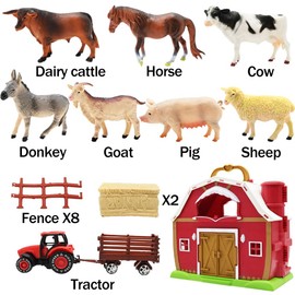 Kimicare Big Red Barn Toys for Toddlers 1-3, Farm Animal Figures Playset with Tractor for 2 3 4 5 Year Old Kids, Preschool Montessori STEM Learning Toys, Christmas Birthday Easter Gift for Boys Girls