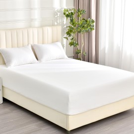 David's Home 100% Washed Cotton Fitted Sheet King, Ultra Soft Bottom Sheets with 2.5cm Wider Elastic 16" Deep Pockets, Skin Friendly Breathable Easy Fit not Shrink,78"x 80",White, No Pillowcase