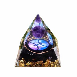 12 Zodiac Leo Orgone Crystal Pyramid, Amethyst Crystal Ball for Libra Zodiac, Meditation Pyramids- Positive Energy Generator for Healing (#L-Pisces)