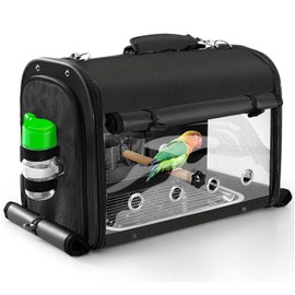 SUERTREE Bird Carrier Bag Bird Travel Cage with Stand, Lightweight Backpack for Parrot, Portable Bird Travel Bag, Pet Transparent Breathable Travel Cage, Black