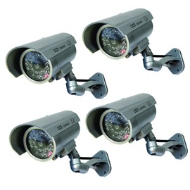 Yuarisx Dummy Security Camera Bullet Fake Indoor Outdoor CCTV Surveillance System with Realistic Simulated LEDs Flashing Lights and Warning Sticker Decals (4 Pack)