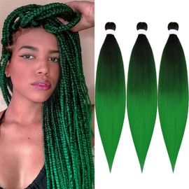 TENGSHUO FLY Pre-Stretched Braiding Hair 26 Inch 3 Packs Hot Water Setting Synthetic Hair Crochet Braiding Hair Extension (26 Inch (Pack of 3), Black to Green)