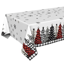 Horaldaily 1 Pack Christmas Disposable Tablecloth, Snow Trees Plastic Rectangular Table Cover for Birthday Anniversary Party Decoration 54×108 Inch