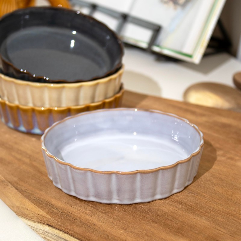 Set Of 4 Reactive Glaze Round Oven Dishes Ceramic Dark