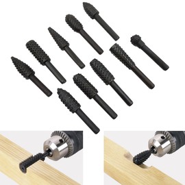 Wood Rasp Set Files 10 Pieces Wood Drill Bit Set, Drill Shank, Tool Wood Carving Ball, Cutter Cylinder, Milling Cutter, Cone Cutter