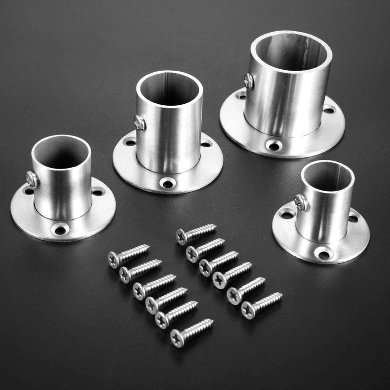 Hicello 2Pcs Stainless Steel Wardrobe Rail Rod Pole Socket End