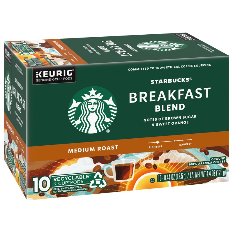 Starbucks Coffee K-Cup Pods, Breakfast Blend Medium Roast, Ground Coffee