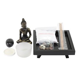 Zen Garden Tabletop Thai Buddha with Sand Rock Candle Holder Incense Burner Gift & Home Decor G16225
