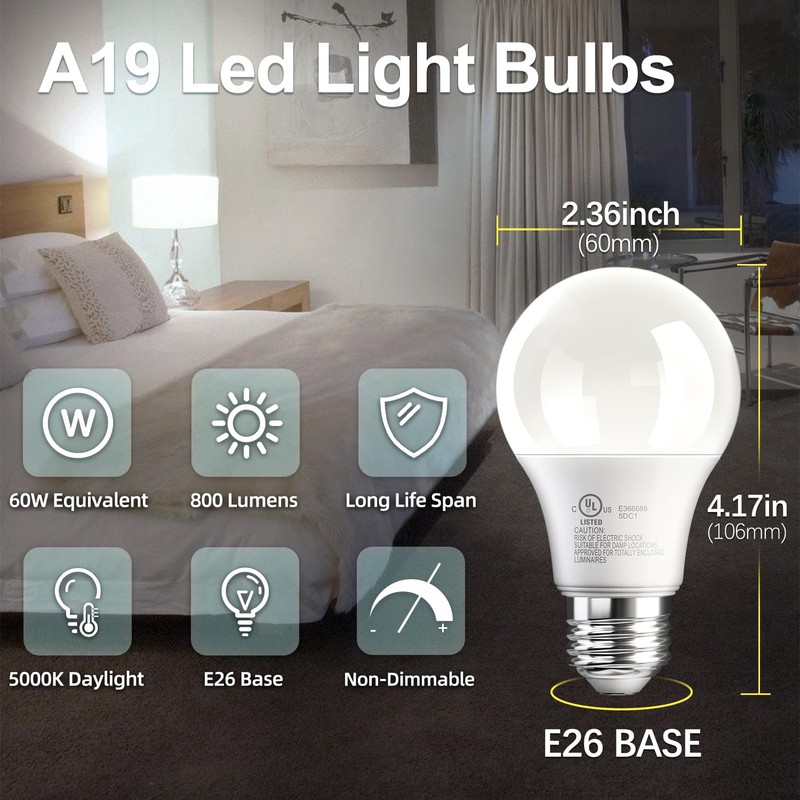 TJOY 24 Pack A19 LED Light Bulbs, 60 Watt Equivalent