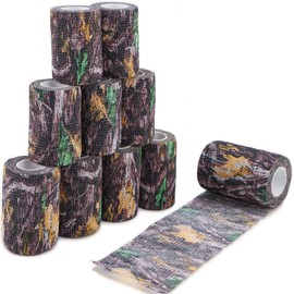 DROK 10 Roll Camo Tape, 2.95in x 14.76ft Camouflage Self-Adhesive Bionic Wood Wrap Bandage for Outdoor Athletic Sports Bicycle Hockey Skateboard Scooter, 4.92Yard Cohesive Camo Stretch Reusable Tape