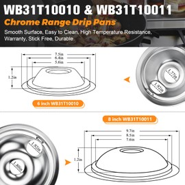 WB31T10010 WB31T10011 Chrome Range Drip Pans WB30M1 WB30M2 Stove Burner Element Set by Blutoget - Fit for GE Hotpoint Ken-more Electric Range - Electric Range Stove for 3 Small Burners 1 Large
