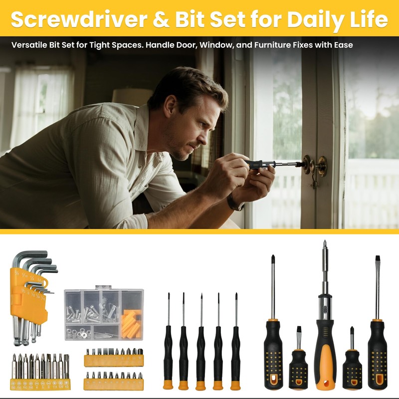 Tool Set with Screwdrivers, Ratchet Wrenches, Socket Wrenches, Hand Saw,