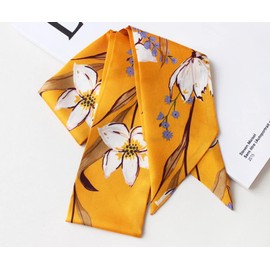 JERLA 100% Mulberry silk Scarf bag scarf Head Hair Ribbon Handbag Handle wrap Tie Bundle Neckerchief Scarf for women (Orchid yellow)