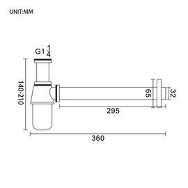 Ibergrif M20505 Bottle Trap 1 1/4, P-Trap, Bathroom Sink Tap Waste Pipe Round Chrome Adjustable Height & Outlet, with 210mm Extension Tube, Chrome Brass