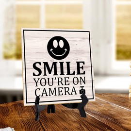 Smile You're On Camera 5"x 5" Square Table Sign With Acrylic Easel | Home & Office Decor