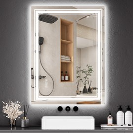 STMHOM 24x32 LED Bathroom Mirror with Lights,Anti-Fog,Dimmable,Backlit + Front Lit,Memory,Bathroom Vanity Mirror with Lights,3 Colors, Double LED Vanity,Lighted Bathroom Mirror,Stepless Dimming