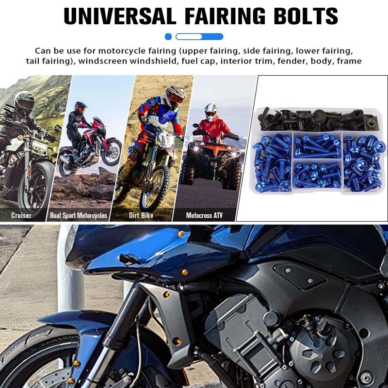 CHIFUN Motorcycle Fairing Bolt Kit, 195 Pcs M5 M6 Aluminum