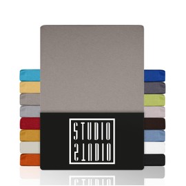 STUDIO Basic Fitted Sheet, 90 x 190 cm, 100% Combed Cotton, Oeko-Tex Standard 100, Bed Sheet, Jersey, Taupe