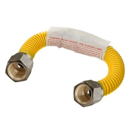 Flextron FTGC-YC38-12 10" Flexible Epoxy Coated Gas Line Connector with 1/2" Outer Diameter and Nut Fittings, Yellow/Stainless Steel