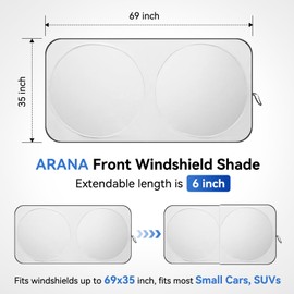 ARANA Truck Windshield Sun Shade丨2025 Upgrade UV Reflective Windshield Cover Sunshade丨Foldable Front Windscreen Sun Blocker Visor Universal Fit Big SUVs, Trucks, Vans丨Large 69"x35"