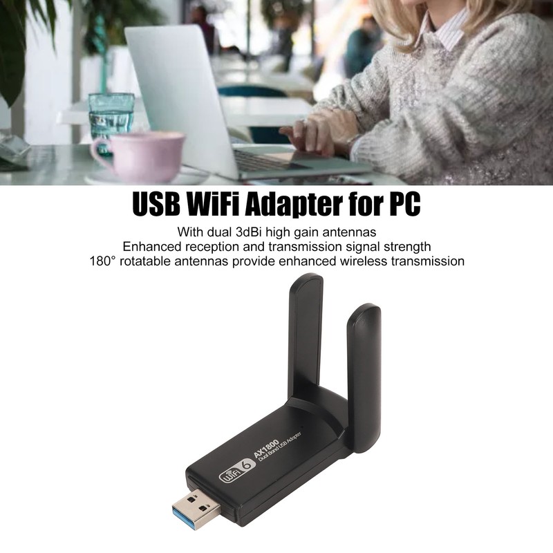 1800Mbps Dual Band WiFi Adapter with Dual 3dbi Antennas 2.4G