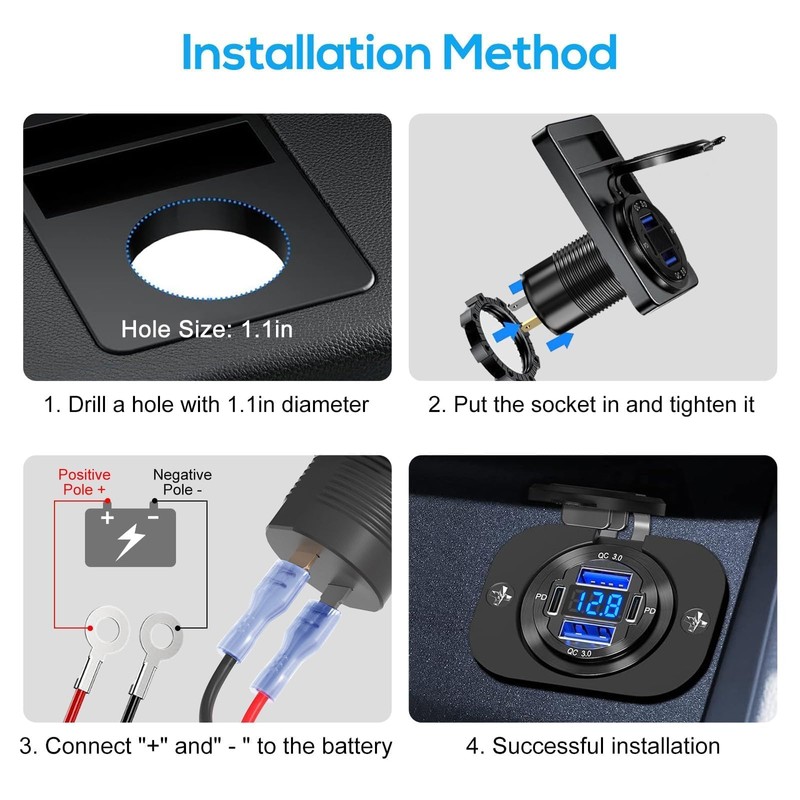 Linkstyle Car Charger Socket, Dual 18W USB-A & 30W Dual