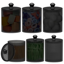 MateeyLife Qtip Holder 6 Pack,Qtip Dispenser for Cotton Pads,Swabs,Balls,Bathroom Storage Containers for Organizing,Plastic Bathroom Canisters with Lid,Storage Jars Vanity Makeup Accessories Set